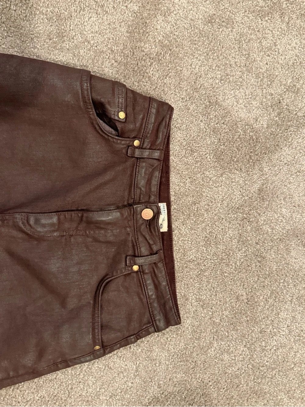 Pilcro Anthropologie Brown Coated Denim Maxi Skirt Size 6 - Picture 3 of 8